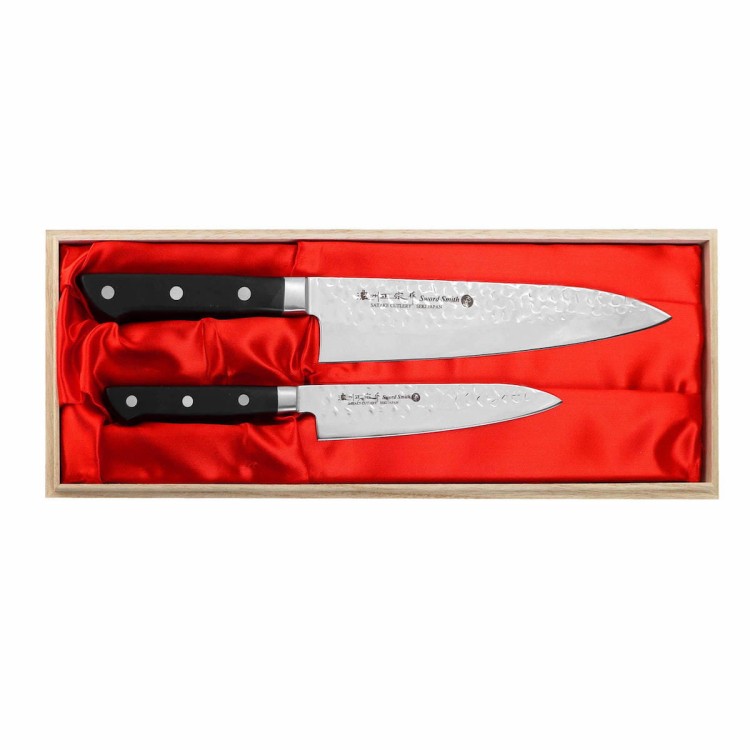 Satake Noushu Japoński Zestaw 2 Noży Nóż Uniwersalny 13cm i Szefa Kuchni 20cm w Drewnianym Etui