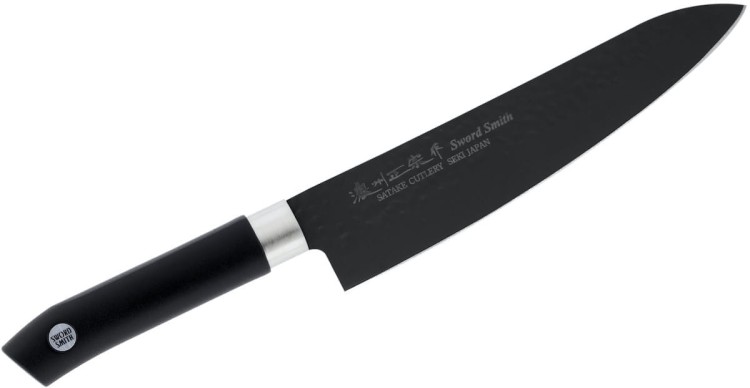 Satake Sword Smith Black Japoński Zestaw 2 Noży Nóż Szefa Kuchni 21cm i Santoku 17cm w Drewnianym Etui