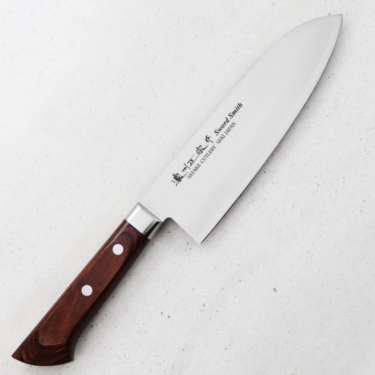 Satake Unique Shirogami Nóż Santoku 17cm w Drewnianym Pudełku