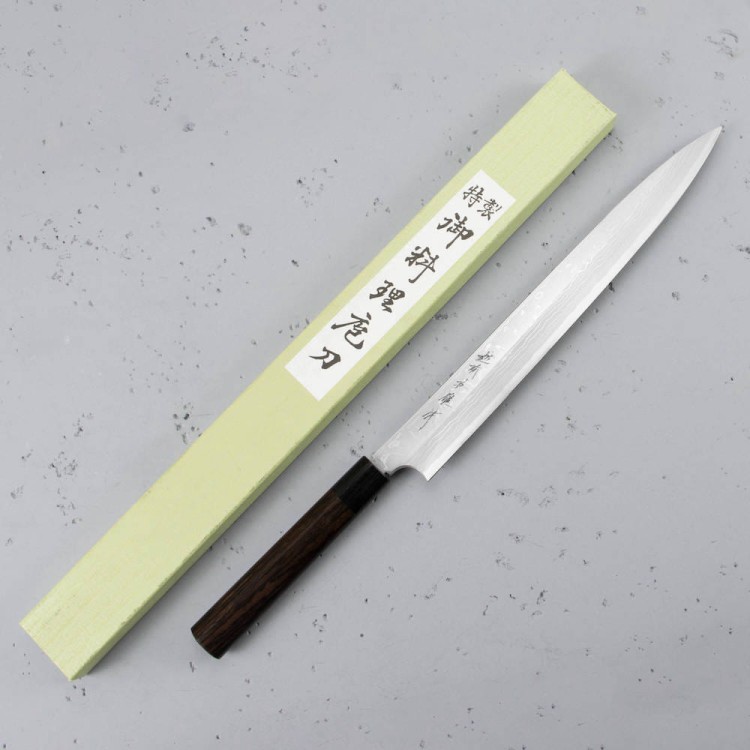 Hideo Kitaoka Nóż Shirogami Satin Damascus Yanagi 30cm