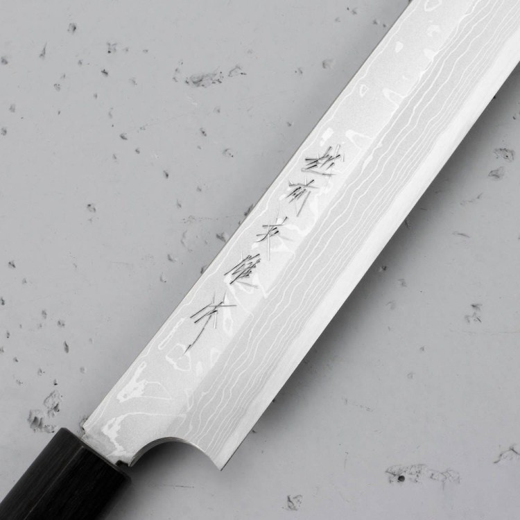 Hideo Kitaoka Nóż Shirogami Satin Damascus Yanagi 30cm