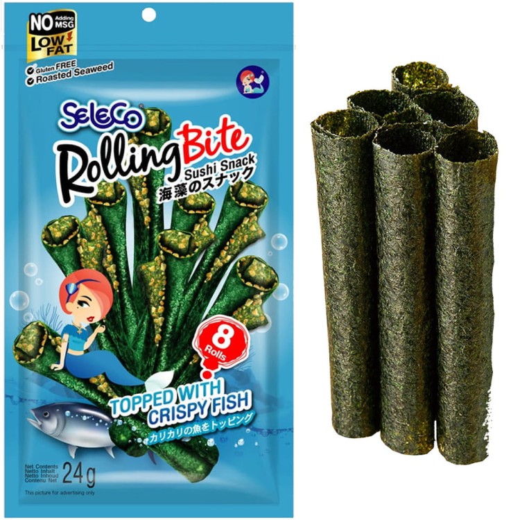 Chrupiące Glony Wodorosty Nori Rybne Przekąska Roll 24g SELECO