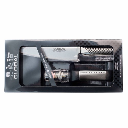 Global Japoński Zestaw Starter Nóż Szefa Kuchni G-2 i Ostrzałka G-91/SB