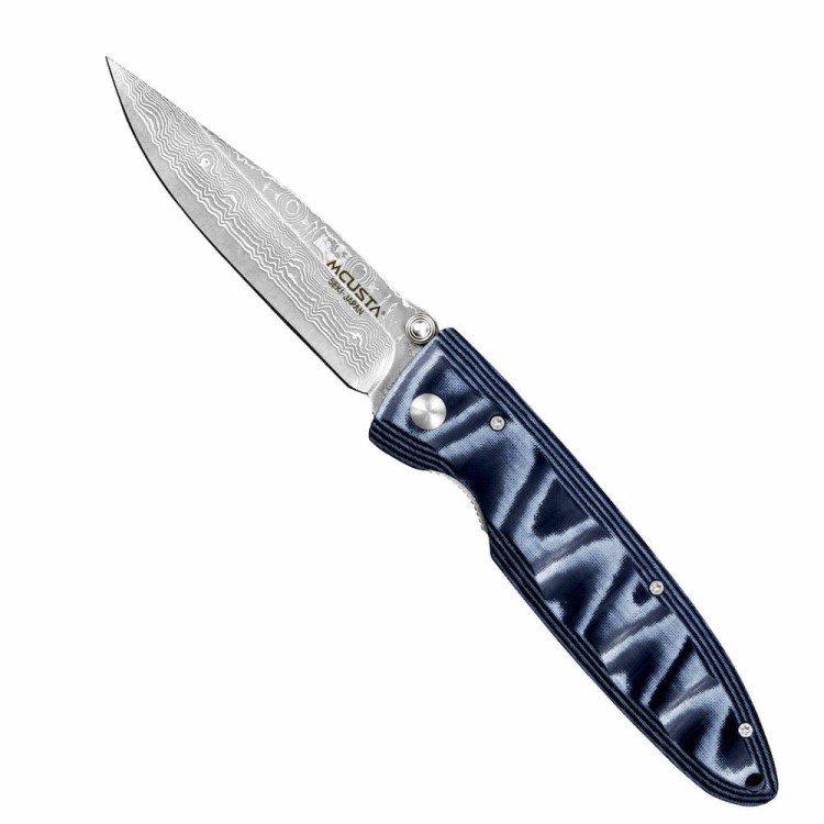 Mcusta Classic Wave Blue Micarta Nóż Damascus