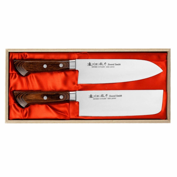 Satake Unique Shirogami Zestaw 2 Noży Santoku 17cm i Nakiri 17cm