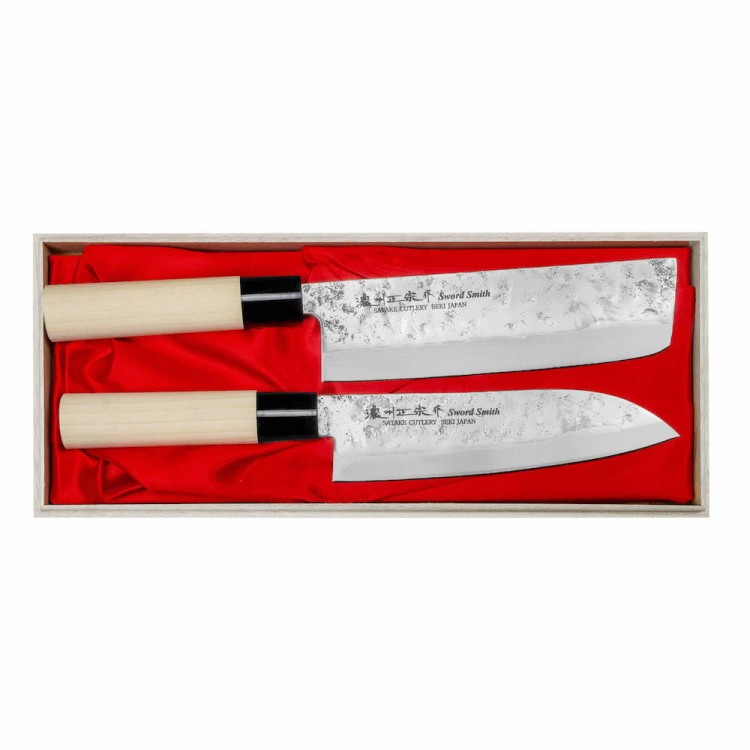 Satake Nashiji Natural Zestaw 2 Noży Santoku 17cm i Nakiri 16cm