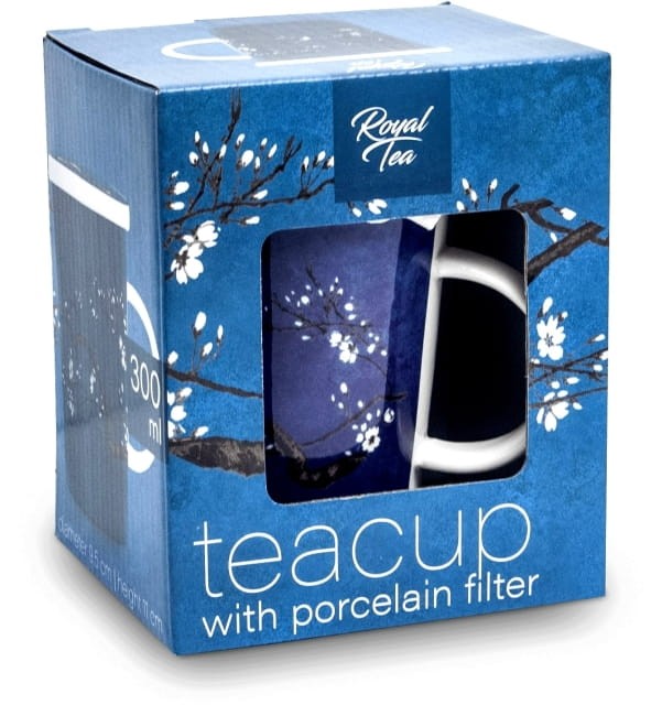 Kubek Do Herbaty z Ceramicznym Filtrem Niebieski Kwiat Magnolii ROYAL TEA
