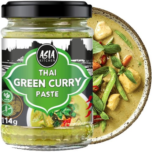 Tajska Ostra Zielona Pasta Zielone Curry w Słoiczku Mieszanka Przypraw 114g ASIA KITCHEN