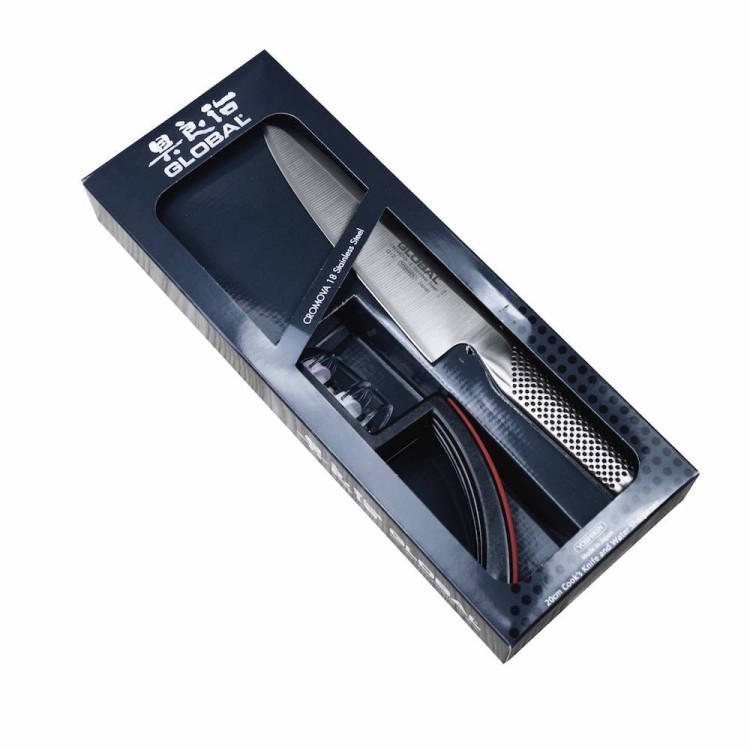 Global Japoński Zestaw Starter Nóż Szefa Kuchni G-2 i Ostrzałka 220/BR