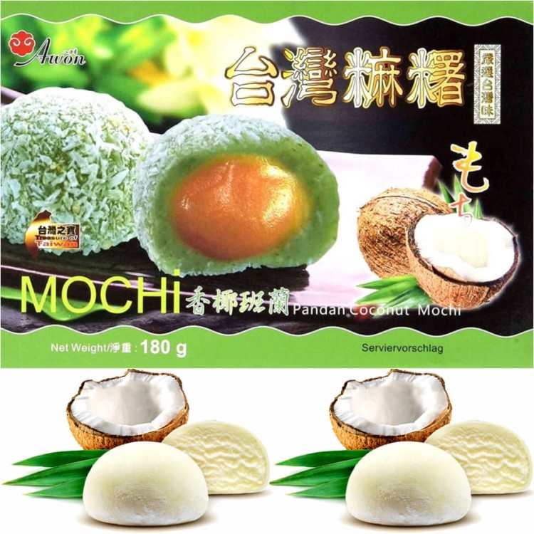 Ciasteczka Ciastka Ryżowe Mochi Kokos i Pandan 180g AWON