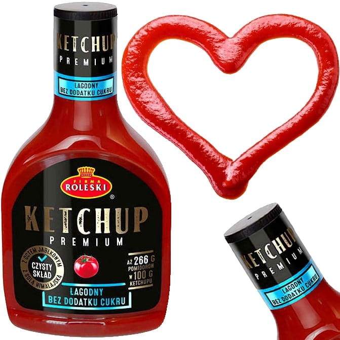 Ketchup ŁAGODNY Bez Cukru i Glutenu Dla Vegan PREMIUM 425g ROLESKI