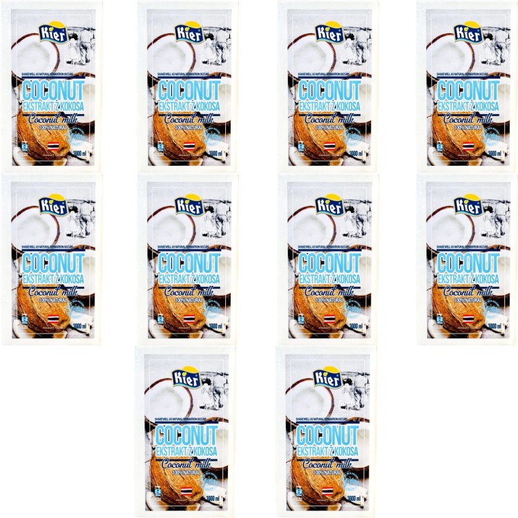10x Mleko Mleczko Kokosowe 100% Naturalne KARTON 1L KIER