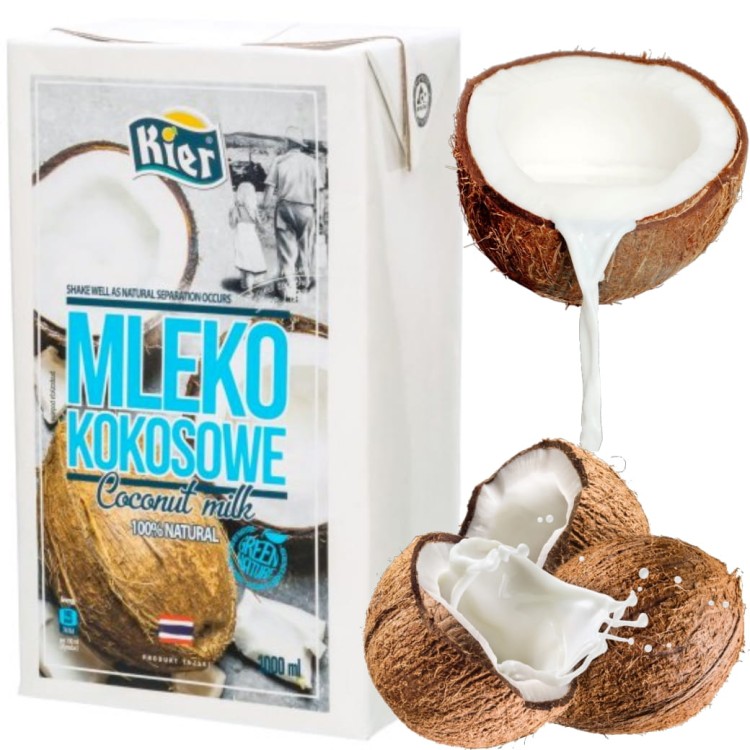 10x Mleko Mleczko Kokosowe 100% Naturalne KARTON 1L KIER