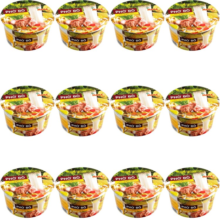 12x Zupka Pho Bo Makaron Ryżowy z Wołowiną Vermicelli Cup KARTON 65g MAMA