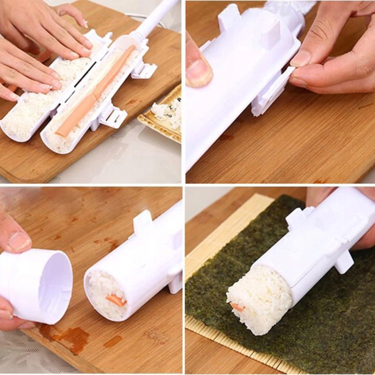 Zestaw Maszynka Roller Do Robienia Sushi Z Rolką Mata Nóż Czarna Bazooka