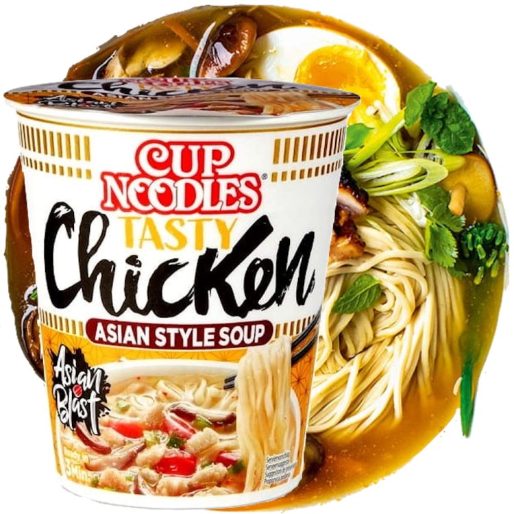 Zupka Makaron Błyskawiczny 350ml Azjatycki Kurczak Cup 63g NISSIN