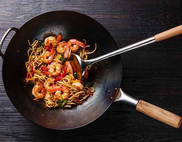 Patelnia Wok 15 Cali Stal Węglowa Chińska Płaskie Dno 38cm HS