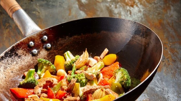 Patelnia Wok 15 Cali Stal Węglowa Chińska Płaskie Dno 38cm HS