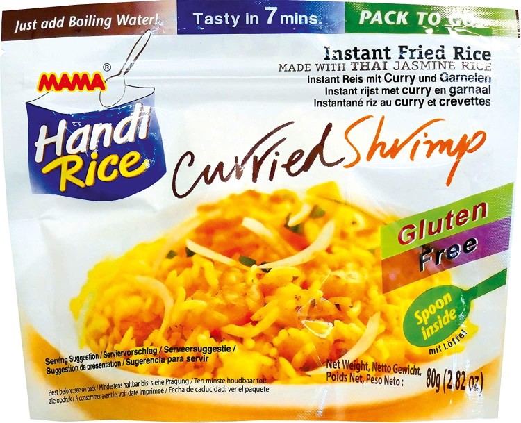 Błyskawiczny Smażony Ryż Instant Curry z Krewetkami 80g MAMA