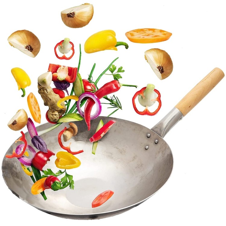 Patelnia Wok 13 Cali Płaskie Dno Ręcznie Kuty 33cm PROORIENT