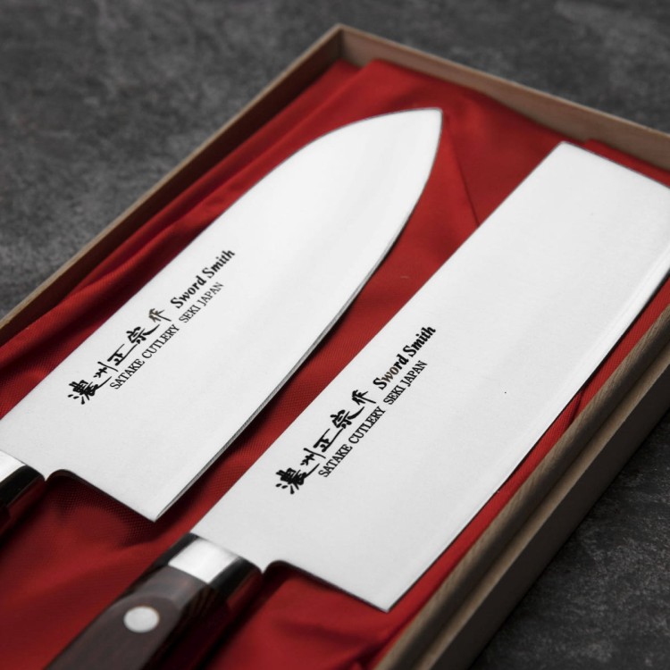 Satake Unique Shirogami#2 Zestaw 2 Noży Santoku 17cm i Nakiri 17cm