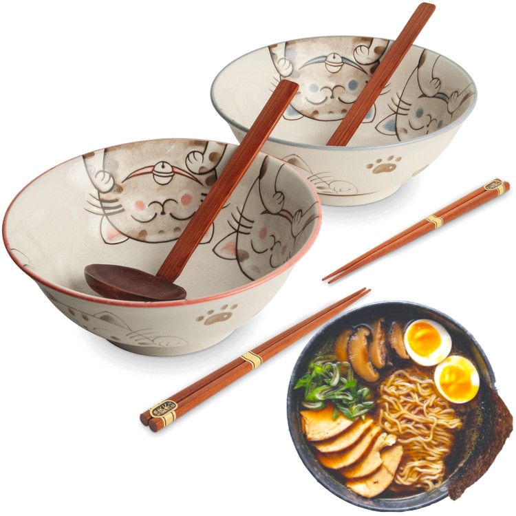 Zestaw Miseczki Chochelki i Pałeczki Do Zupy i Makaronu Ramen Motyw Trzy Kotki EDO JAPAN