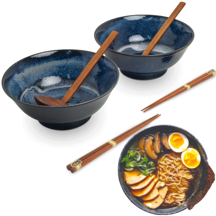 Zestaw Miseczki Chochelki i Pałeczki Do Zupy i Makaronu Ramen Motyw Izayoi EDO JAPAN