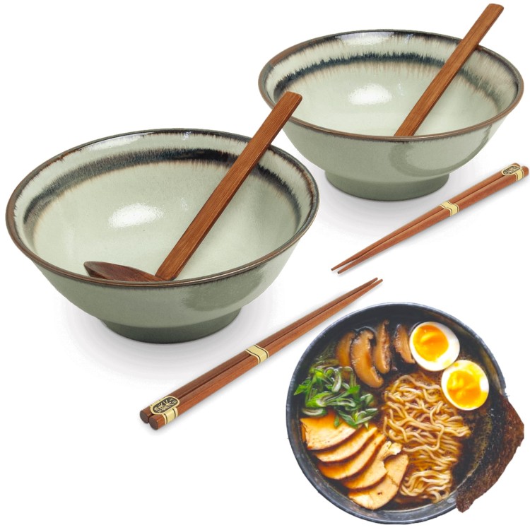 Zestaw Miseczki Chochelki i Pałeczki Do Zupy i Makaronu Ramen Motyw Wasabi EDO JAPAN