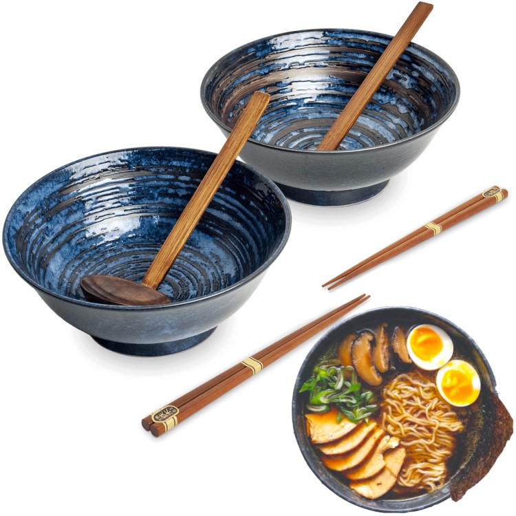 Zestaw Miseczki Chochelki i Pałeczki Do Zupy i Makaronu Ramen Motyw Uzu EDO JAPAN