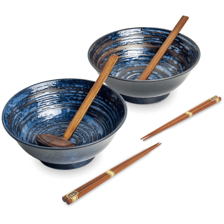 Zestaw Miseczki Chochelki i Pałeczki Do Zupy i Makaronu Ramen Motyw Uzu EDO JAPAN