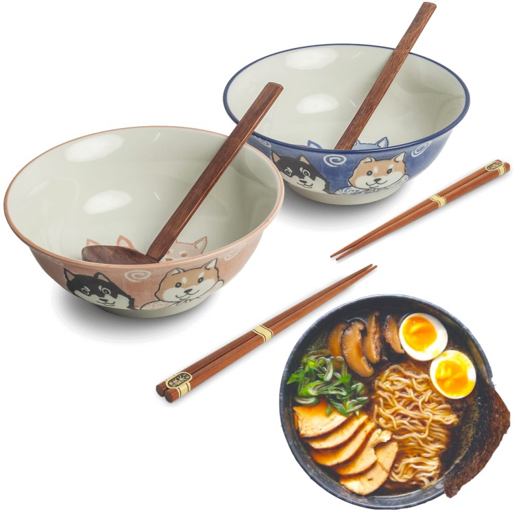 Zestaw Miseczki Chochelki i Pałeczki Do Zupy i Makaronu Ramen Motyw Shiba EDO JAPAN