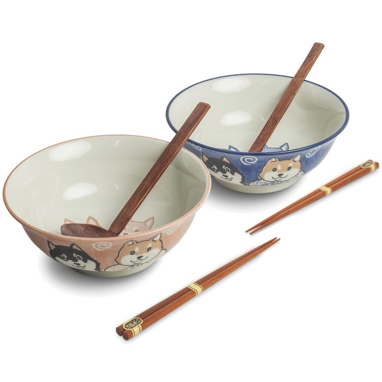 Zestaw Miseczki Chochelki i Pałeczki Do Zupy i Makaronu Ramen Motyw Shiba EDO JAPAN