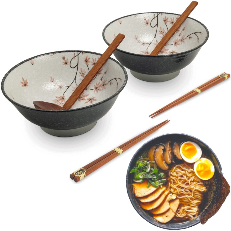 Zestaw Miseczki Chochelki i Pałeczki Do Zupy i Makaronu Ramen Motyw Liść Klonu EDO JAPAN