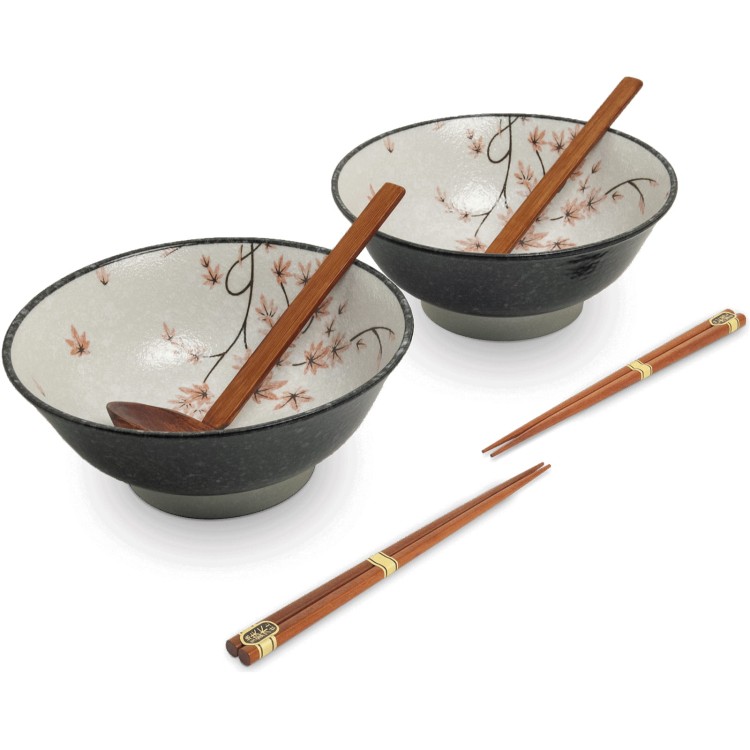 Zestaw Miseczki Chochelki i Pałeczki Do Zupy i Makaronu Ramen Motyw Liść Klonu EDO JAPAN