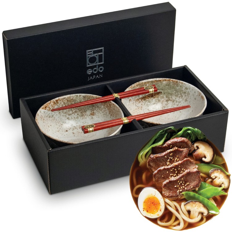 Zestaw Jasnych Misek 17cm Do Udon z Pałeczkami Hikari EDO JAPAN