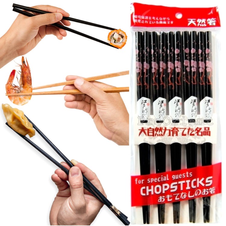 Japońskie Czarne Pałeczki Motyw Kwiaty 5 Par ASIA EXPRESS FOOD