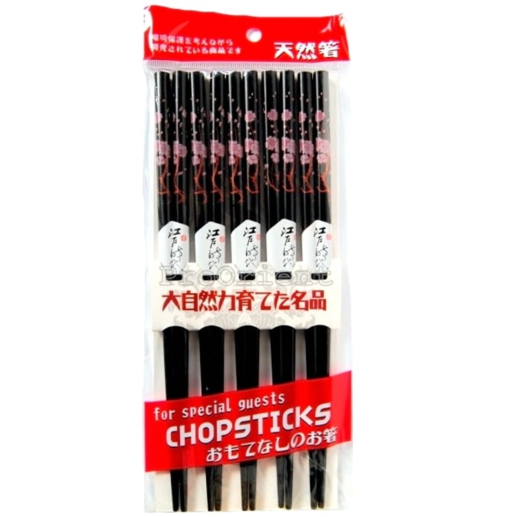 Japońskie Czarne Pałeczki Motyw Kwiaty 5 Par ASIA EXPRESS FOOD