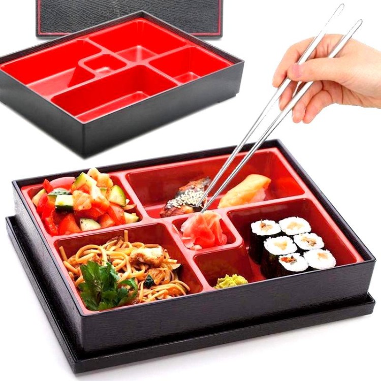 Bento Box Japońskie Pudełko Na Potrawy Czarno Czerwone EMRO AZIATICA