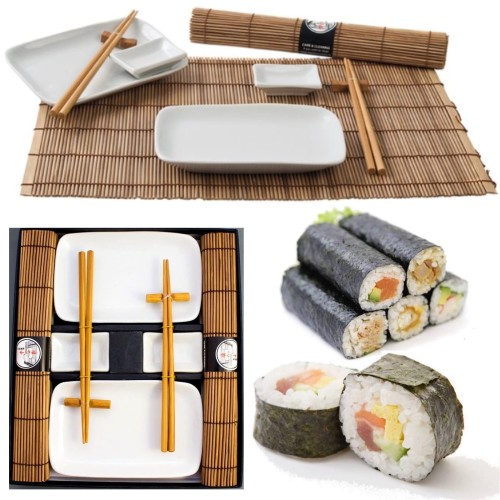 Zestaw Komplet Ceramiki Do Sushi Set BRĄZOWY Dla 2 Osób 10 Elementów HS