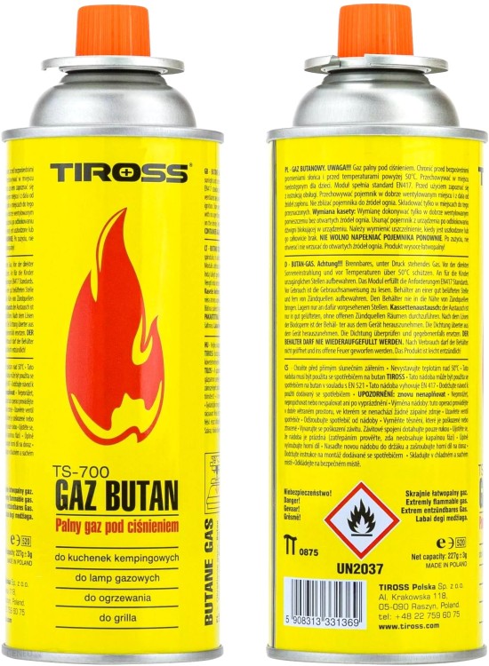 Puszka z Gazem Kartusz Gazowy 400ml Nabój Kartridż Do Kuchenki Gazowej 227g TIROSS