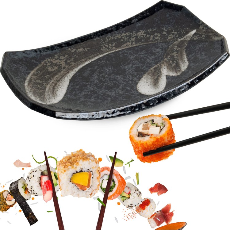 Ceramiczny Ciemny Talerz Do Serwowania Sushi Ansen 22cm x 15cm EDO JAPAN