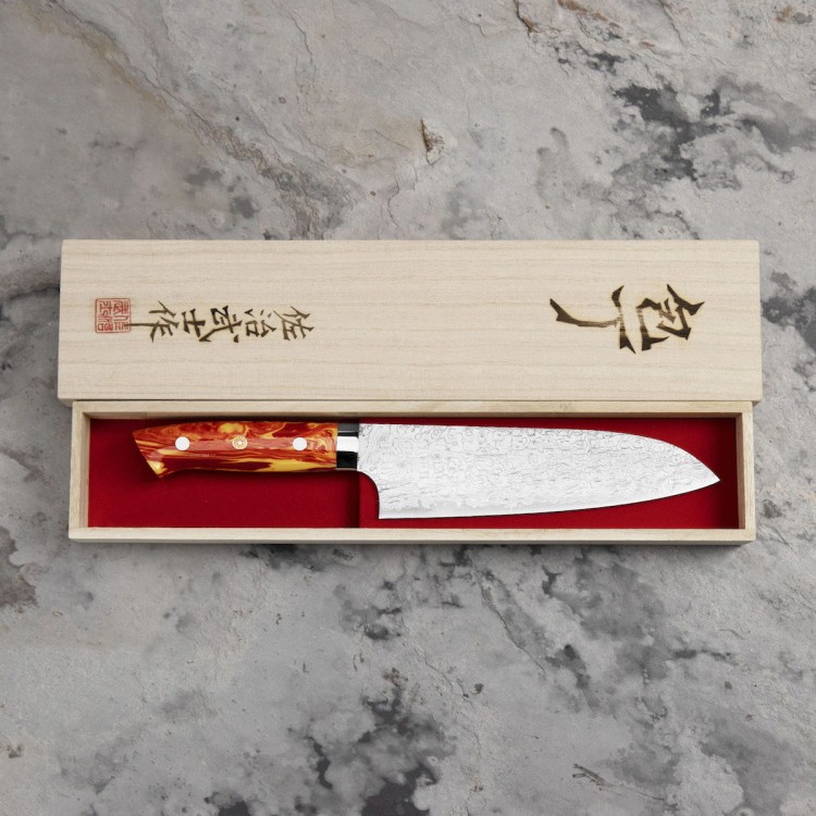 Takeshi Saji Red Turquoise R2 Japoński Nóż Santoku 18cm LIMITED
