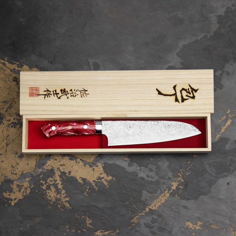 Takeshi Saji Red Turquoise R2 Japoński Nóż Santoku 18cm