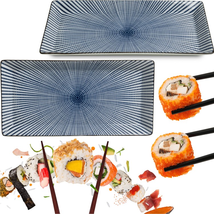 Ceramiczny Niebieski Talerz Do Serwowania Sushi SENDAN TOKUSA 23cm x 12cm EDO JAPAN