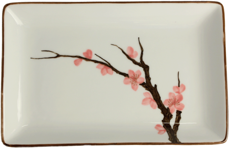Ceramiczny Biały Talerz Do Serwowania Sushi Kwiaty Sakura 20cm x 13cm EMRO AZIATICA
