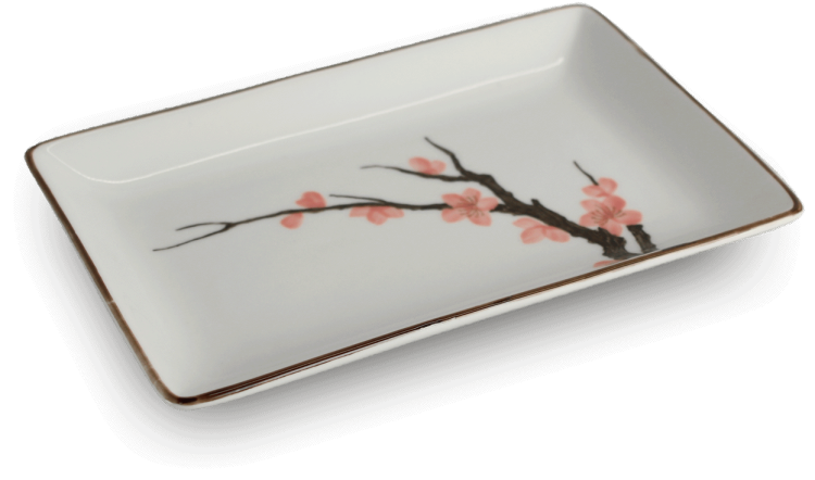Ceramiczny Biały Talerz Do Serwowania Sushi Kwiaty Sakura 20cm x 13cm EMRO AZIATICA