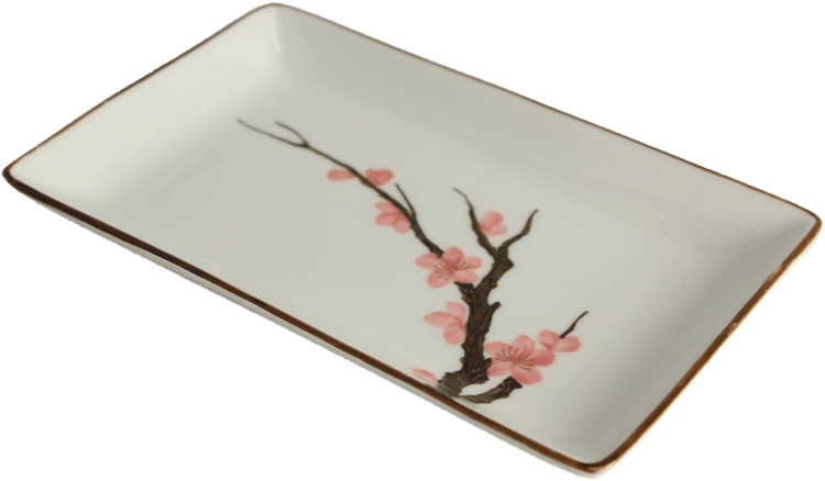 Ceramiczny Biały Talerz Do Serwowania Sushi Kwiaty Sakura 20cm x 13cm