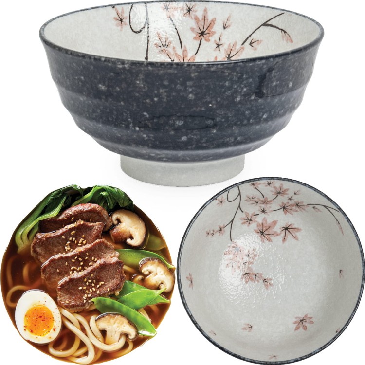 Miseczka Biało Czarna Miska Do Makaronu Udon Maple Leaf 17cm EDO JAPAN