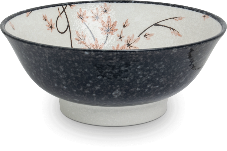Miseczka Biało Czarna Miska Do Makaronu Ramen Maple Leaf 22cm EDO JAPAN