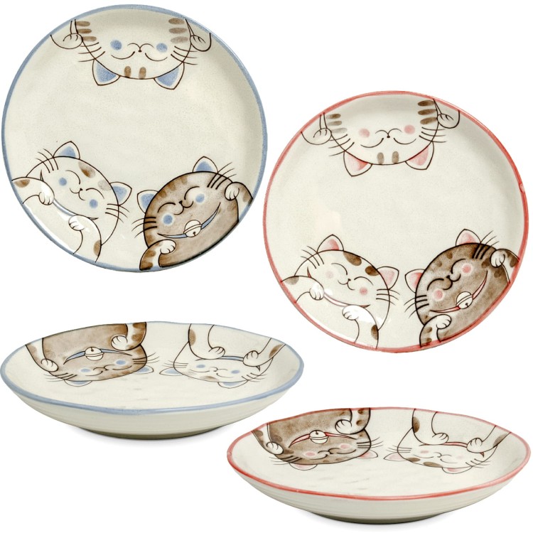 Komplet Dwóch Talerzy Do Sushi z Motywem Trzy Kotki 19,5cm EDO JAPAN